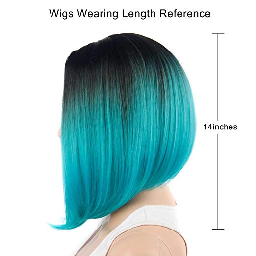 BARSDAR 14" Girl’s Short Bob Hair Wigs Straight Synthetic Dark Roots Ombre Colorful Christmas Cosplay Daily Party Wig for Women